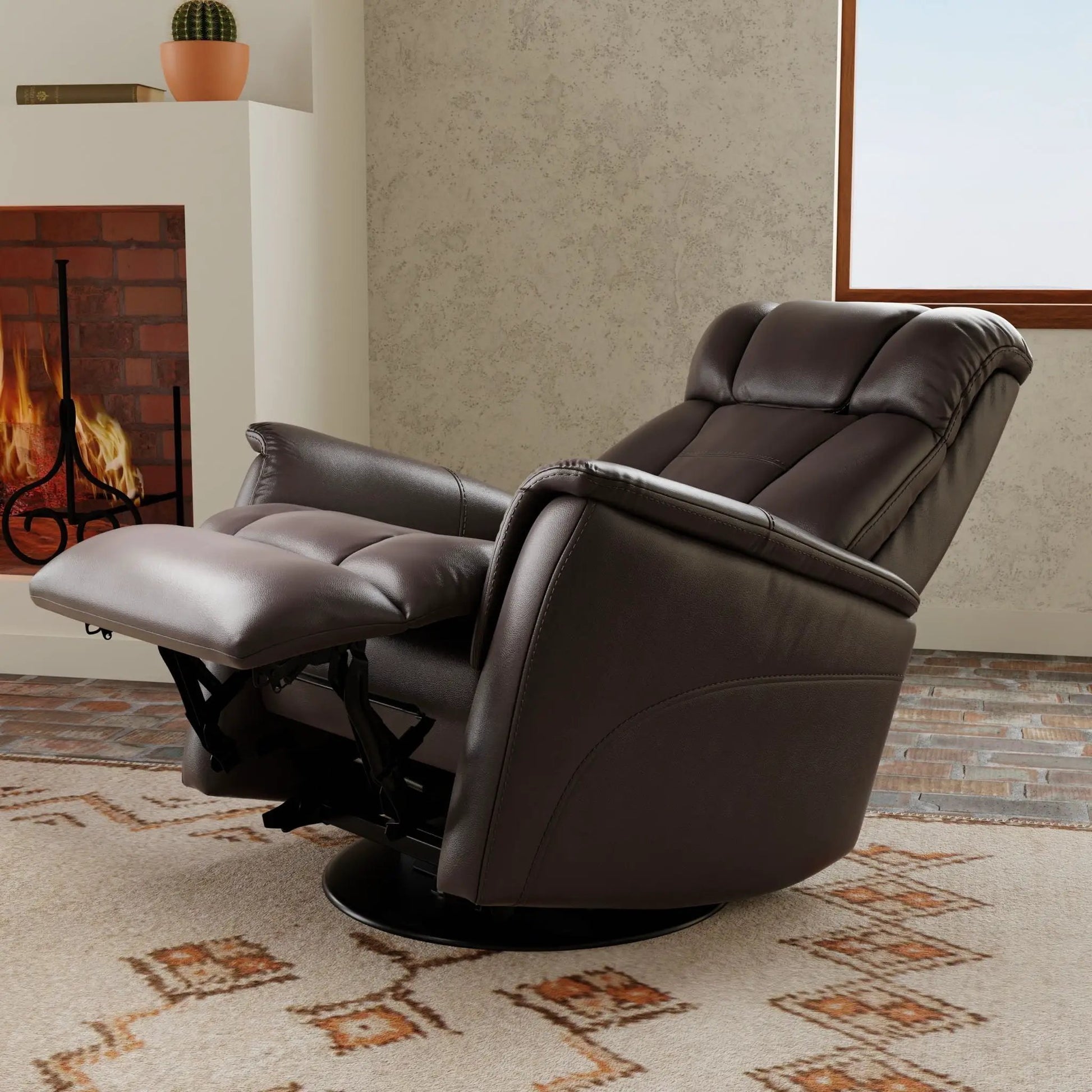 Bentley swivel recliner brown leather with manual headrest footrest Unique Piece Furniture on Tampa Home & Garden Store