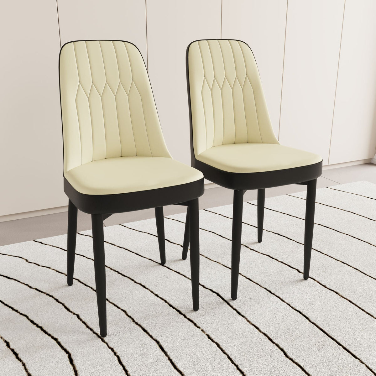 Chair set with ivory cushioned seats and black metal legs, modern design, 2 chairs on Tampa Home & Garden Store