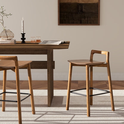Modern Minimalist Low Back Counter Stool Set in dark brown walnut ash wood, counter height on Tampa Home & Garden Store