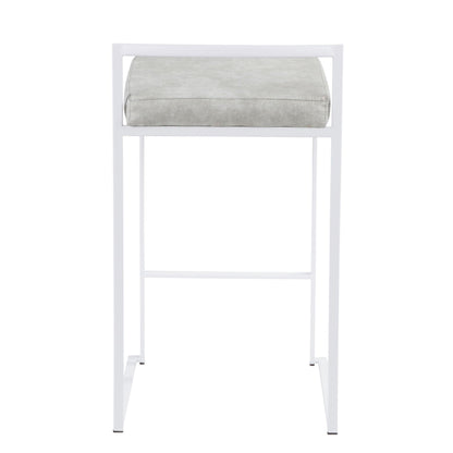 Stackable Counter Stool with Padded Comfort Seat, gray cushion, white frame, HouseOfZazla on Tampa Home & Garden Store