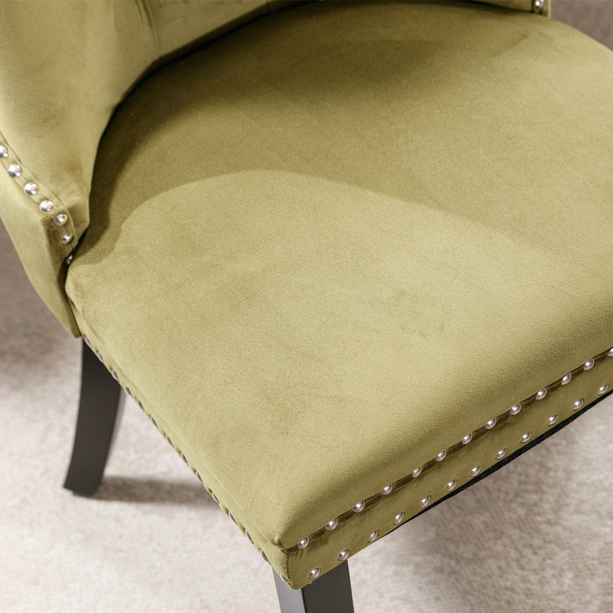 Tufted dining chair set olive green velvet with nailhead trim, black legs by HouseOfZazla on Tampa Home & Garden Store