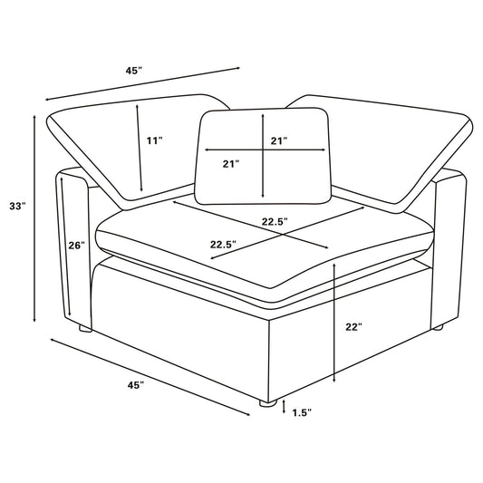Segoura 5 Piece Upholstered Modular Sectional gray with reclining back pillows diagram on Tampa Home & Garden Store