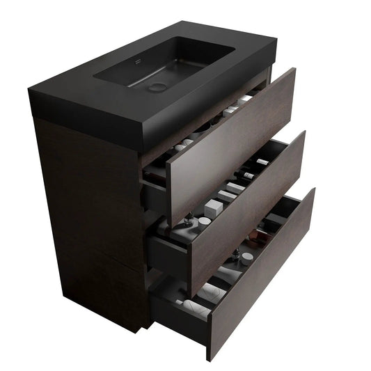 Alice freestanding bathroom vanity with black countertop sink and 3 drawers on Tampa Home & Garden Store