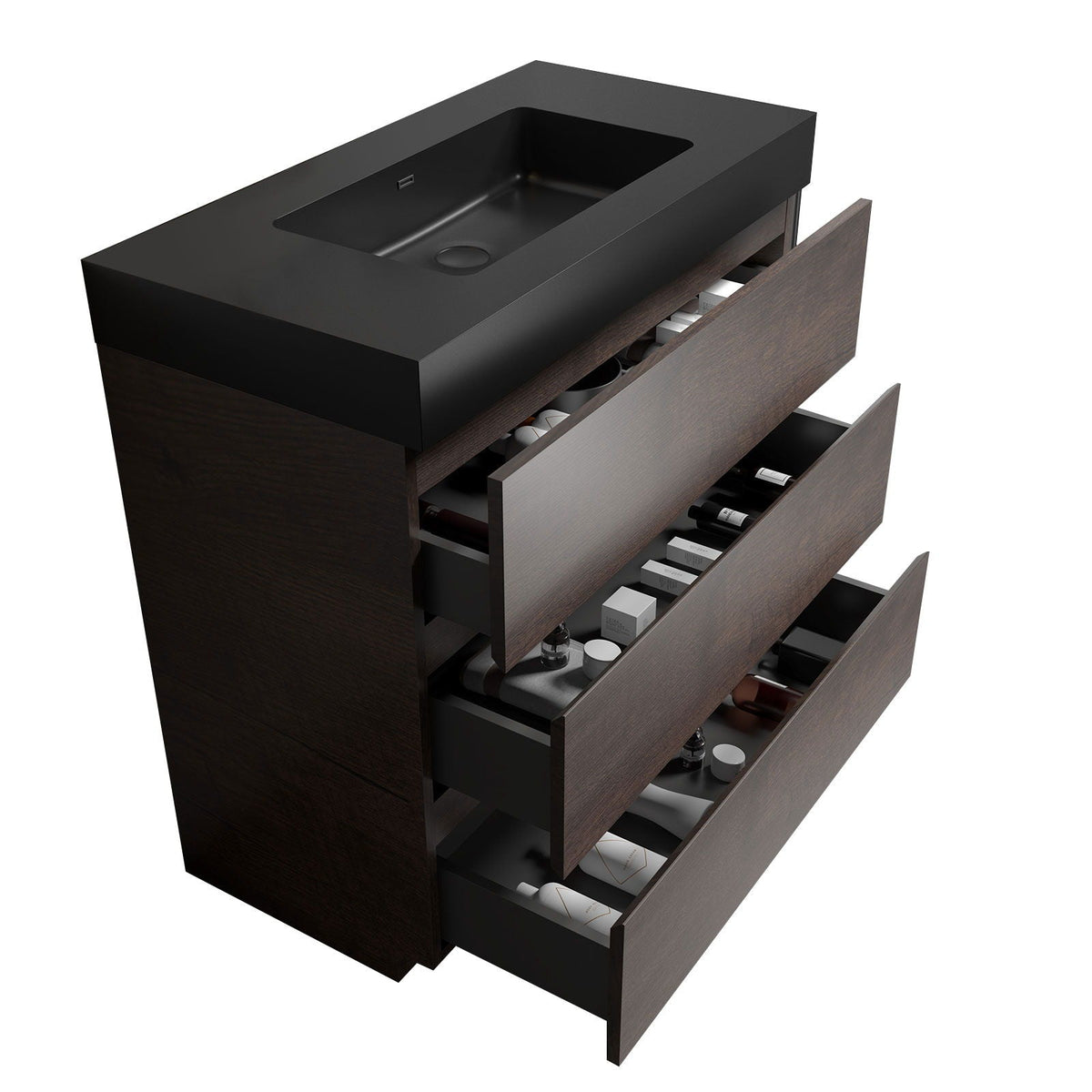 Alice bathroom vanity with storage and one-piece sink, black top on cabinet HouseOfZazla on Tampa Home & Garden Store