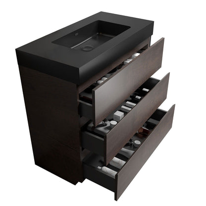 Alice bathroom vanity with storage and one-piece sink, black top on cabinet HouseOfZazla on Tampa Home & Garden Store