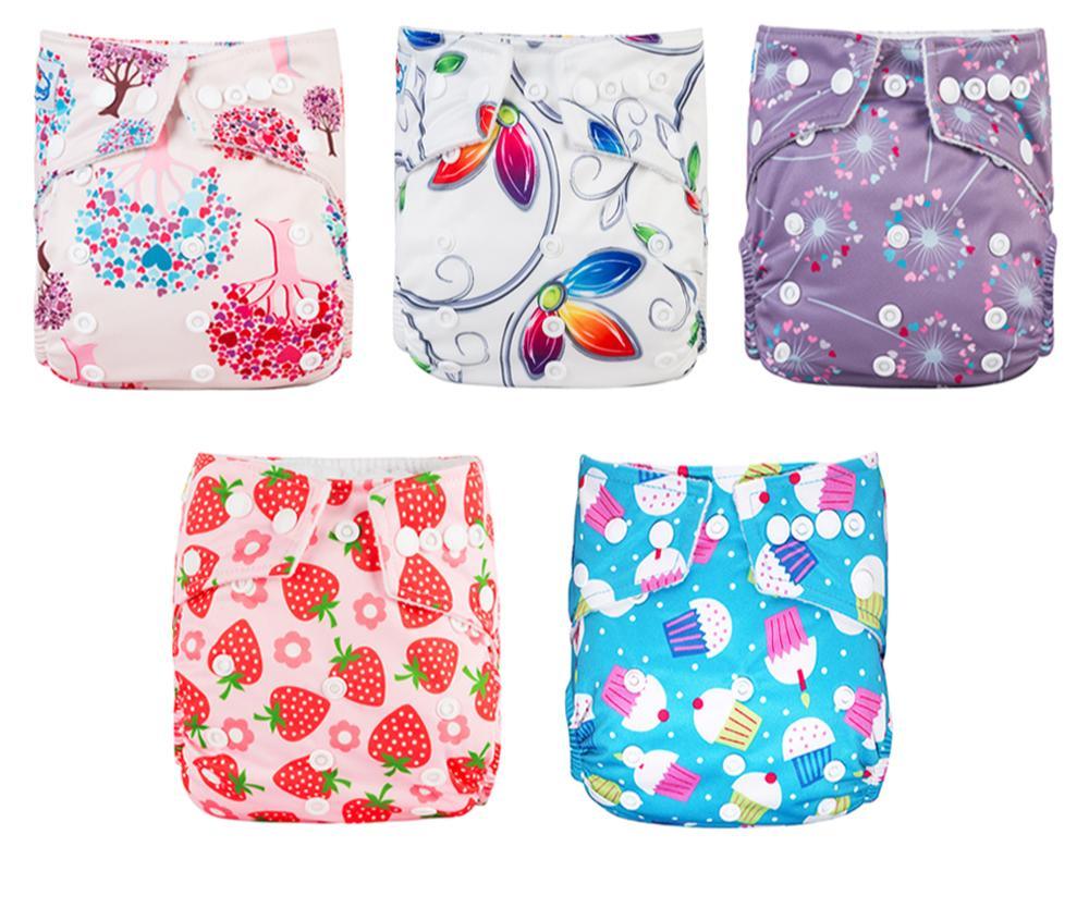 Stevvex 5-pack pocket cloth diapers with floral and fruit prints on Tampa Home & Garden Store