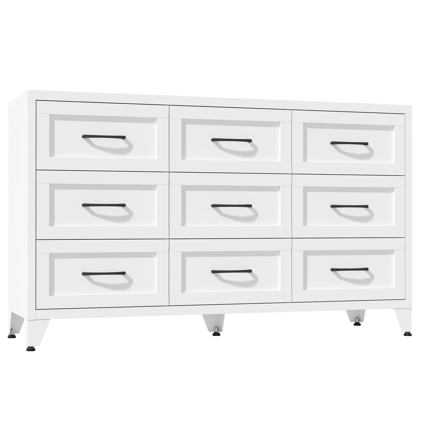 9-drawer white metal dresser with quiet-glide rails and black bar pulls HouseOfZazla on Tampa Home & Garden Store