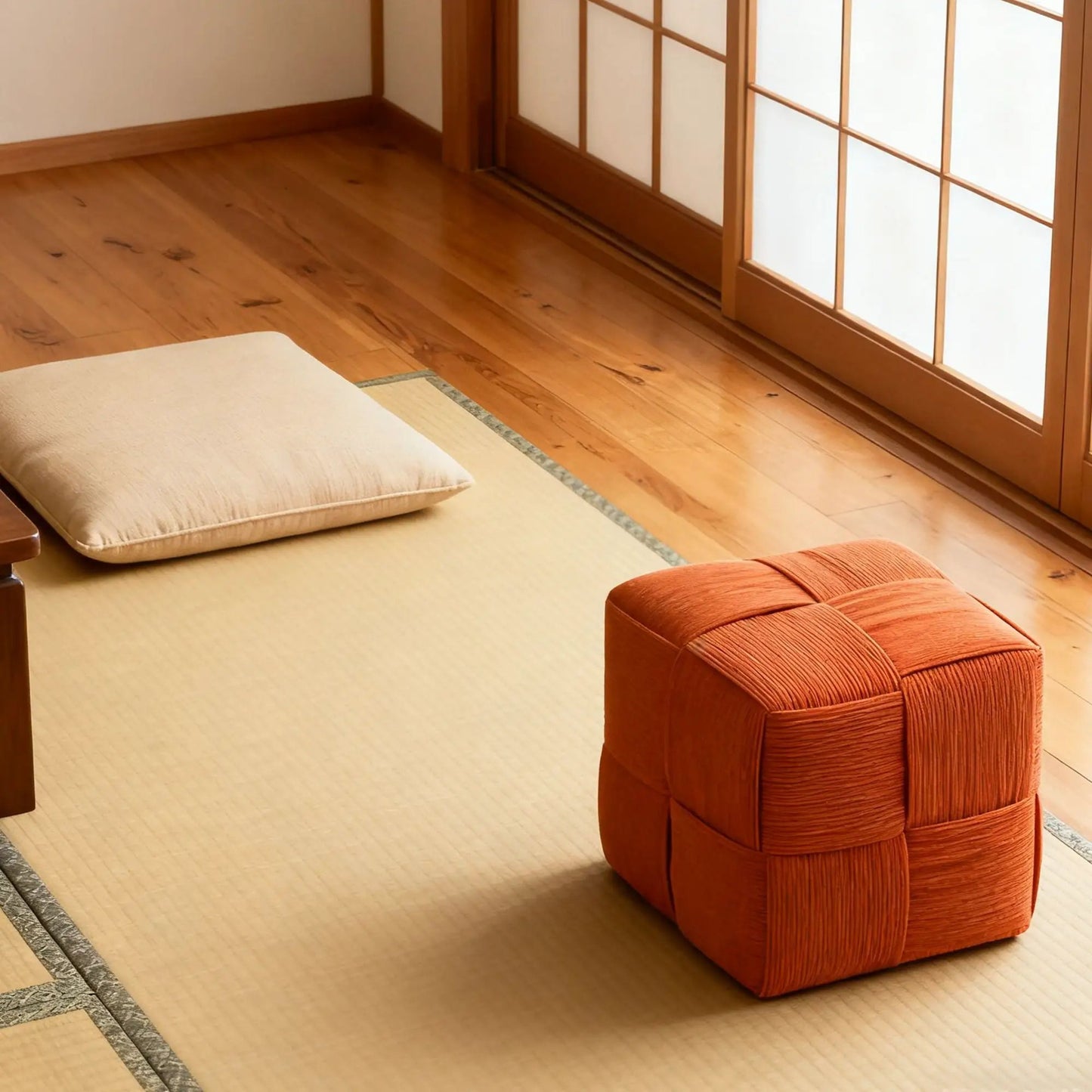 Modern Ottoman Foot Rest with Woven Design