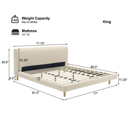 King Size Beige and Chunky Upholstered Bed Frame