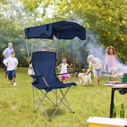 GemGear foldable beach canopy chair with blue canopy, cup holder, 330 lb capacity on Tampa Home & Garden Store