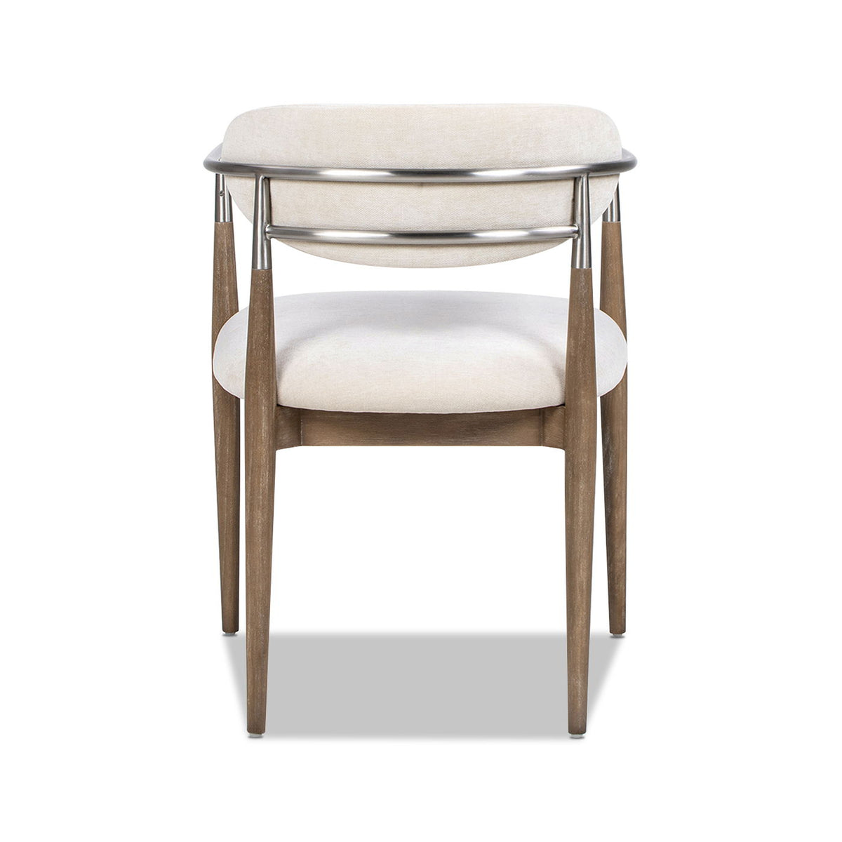 Artemis Mixed Material Upholstered Dining Arm Chair Brushed Nickel Arms warm-white fabric on Tampa Home & Garden Store