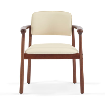 Beige Dining Room Chairs and Dark Walnut Frame