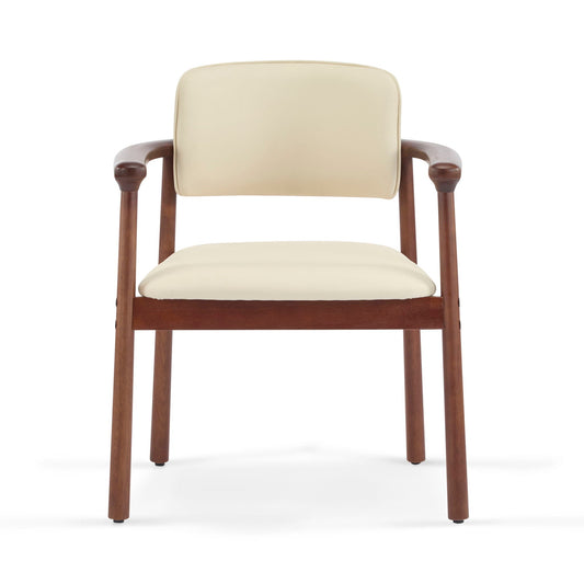 Pair of beige upholstered dining chairs with dark walnut wood frames set of 2 on Tampa Home & Garden Store