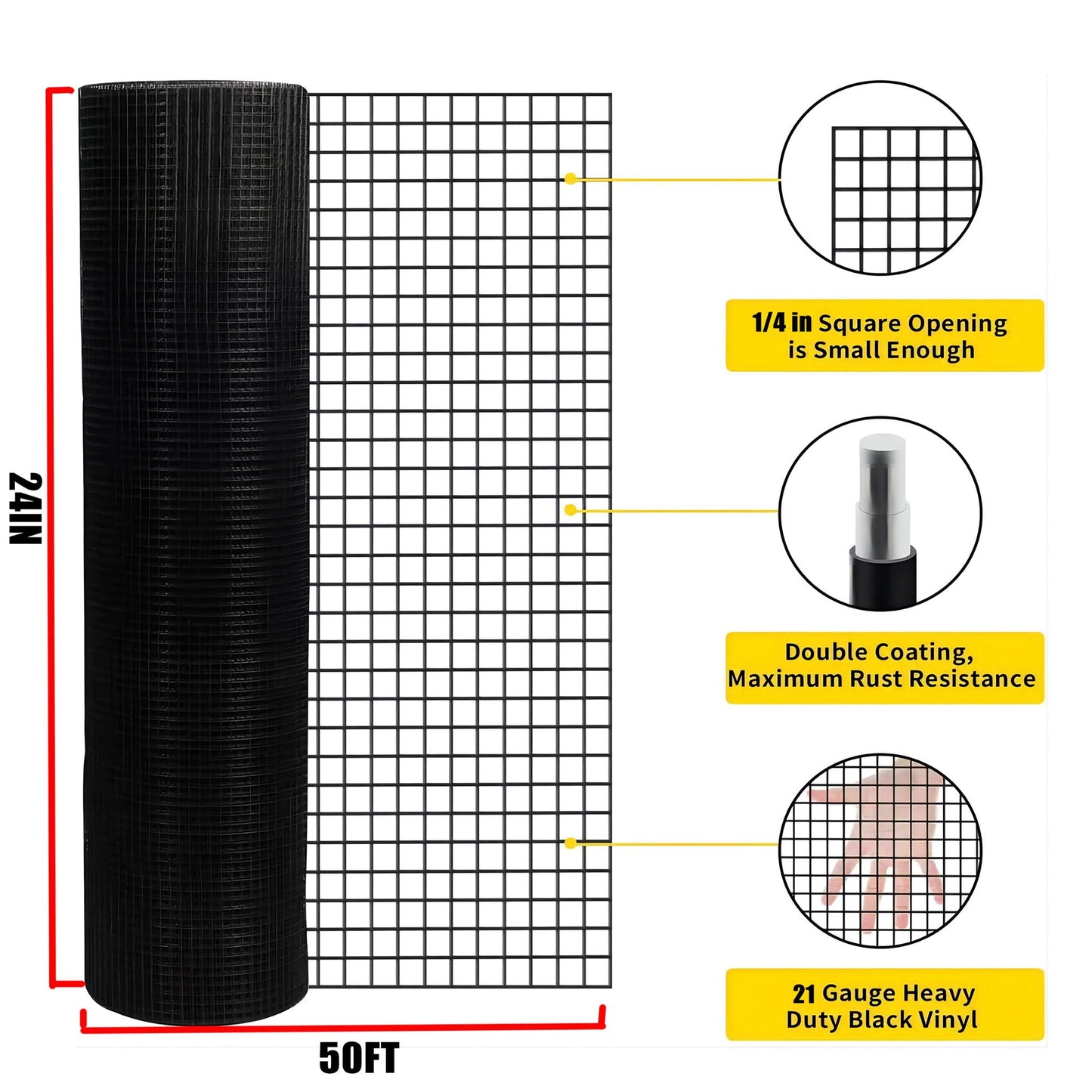 Vinyl coated hardware cloth roll, 21 ga galvanized steel, black, 50 ft, HouseOfZazla on Tampa Home & Garden Store