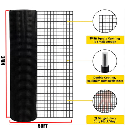 Vinyl coated hardware cloth roll, 21 ga galvanized steel, black, 50 ft, HouseOfZazla on Tampa Home & Garden Store