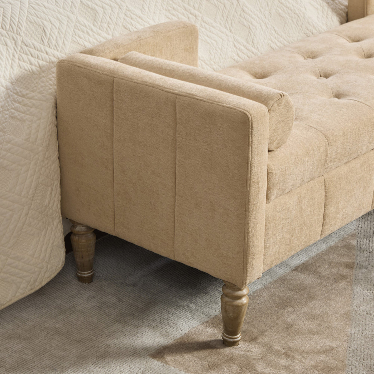 64.6W Upholstered Chenille Flip-top Storage End-of-Bed Bench beige by HouseOfZazla on Tampa Home & Garden Store