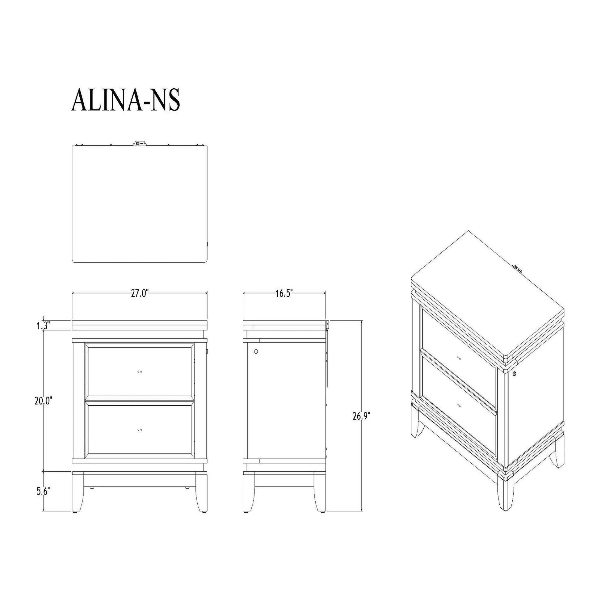 Adalid nightstand with glittered drawer front and LED lighting, white finish on Tampa Home & Garden Store