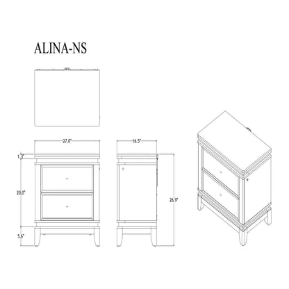 Adalid nightstand with glittered drawer front and LED lighting, white finish on Tampa Home & Garden Store