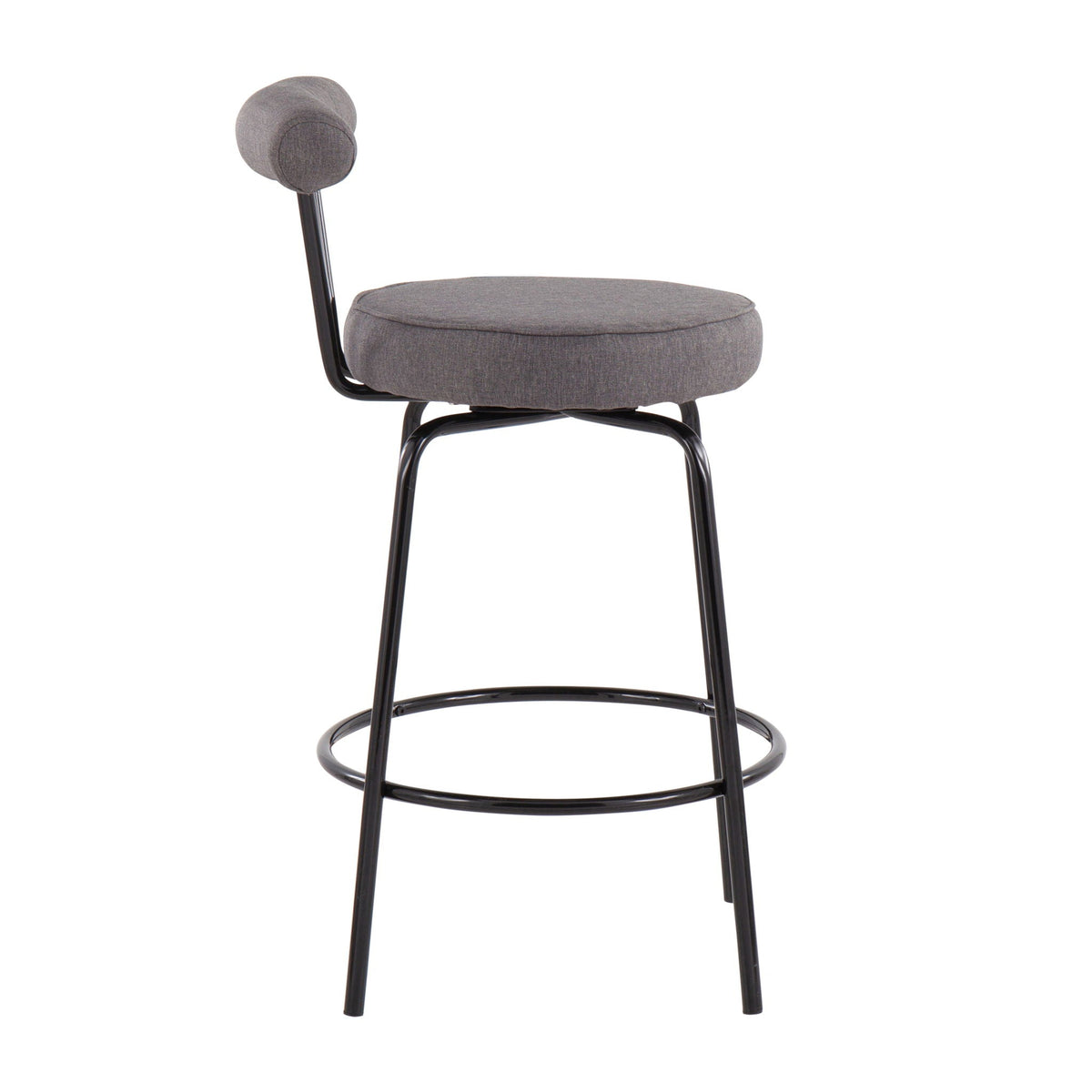 Contemporary counter stool with gray fabric upholstery and black metal legs plus footrest on Tampa Home & Garden Store