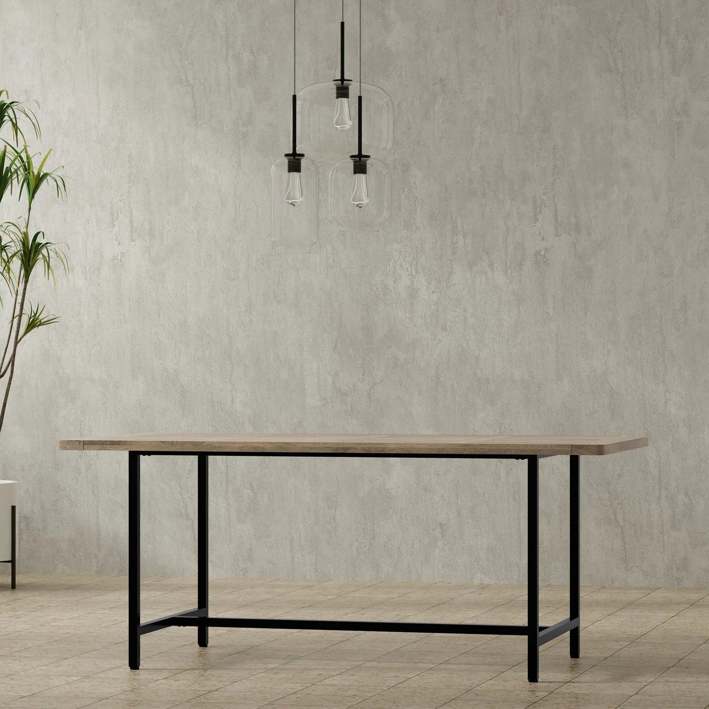Campbell Handcrafted Dining Table with natural wood top and black metal legs on Tampa Home & Garden Store