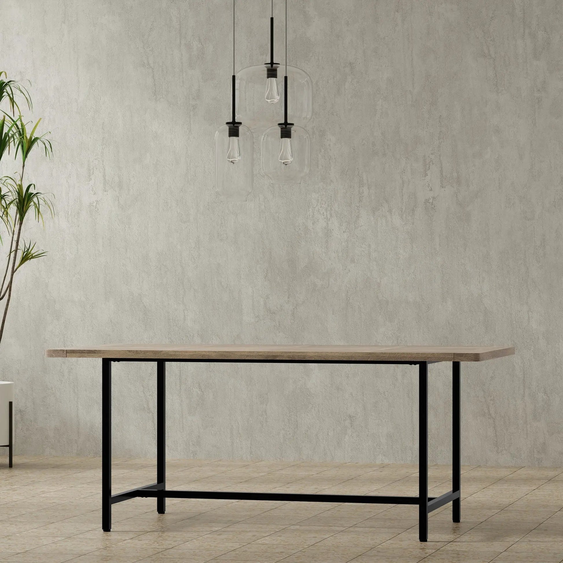 Campbell Handcrafted Dining Table with natural wood top and black metal legs on Tampa Home & Garden Store