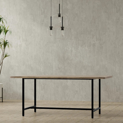 Campbell Handcrafted Dining Table with natural wood top and black metal legs on Tampa Home & Garden Store