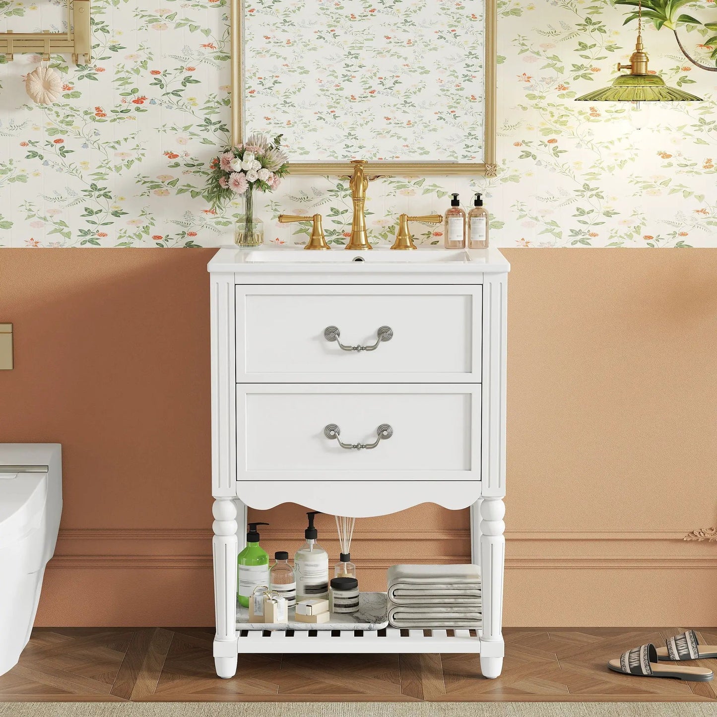 Wave Design Bathroom Vanity with Sink and Drawers