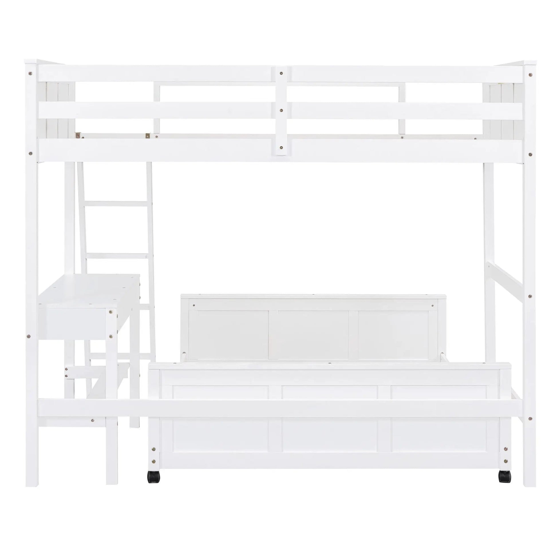 Full over full bunk bed with desk, white finish, storage, by Unique Piece Furniture on Tampa Home & Garden Store