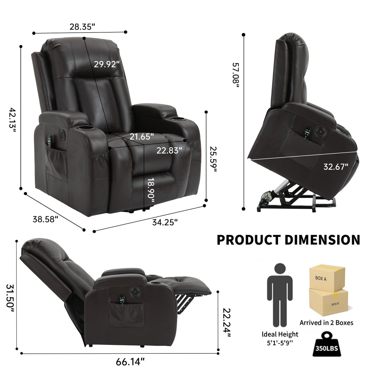 Thick Power Lift Recliner Chair and Footrest