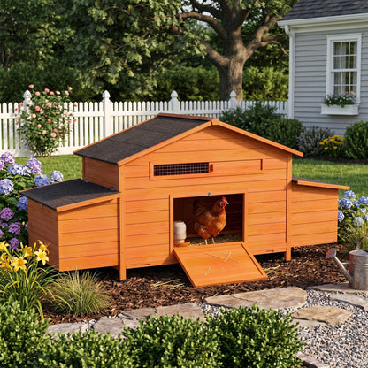 Large Wooden Chicken Coop and Two Nesting Boxes