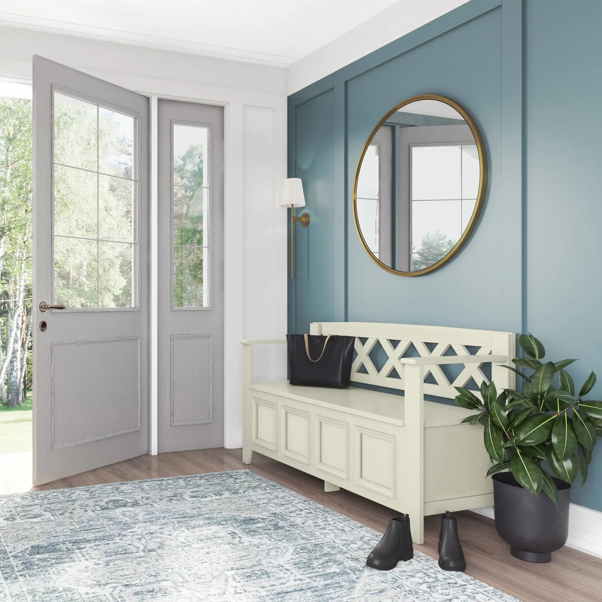 Amherst Handcrafted Entryway Storage Bench, cream finish, Unique Piece Furniture on Tampa Home & Garden Store