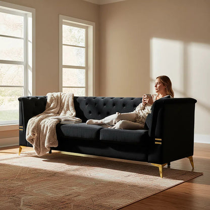 Contemporary Faux Sherpa Sofa and Two Pillows