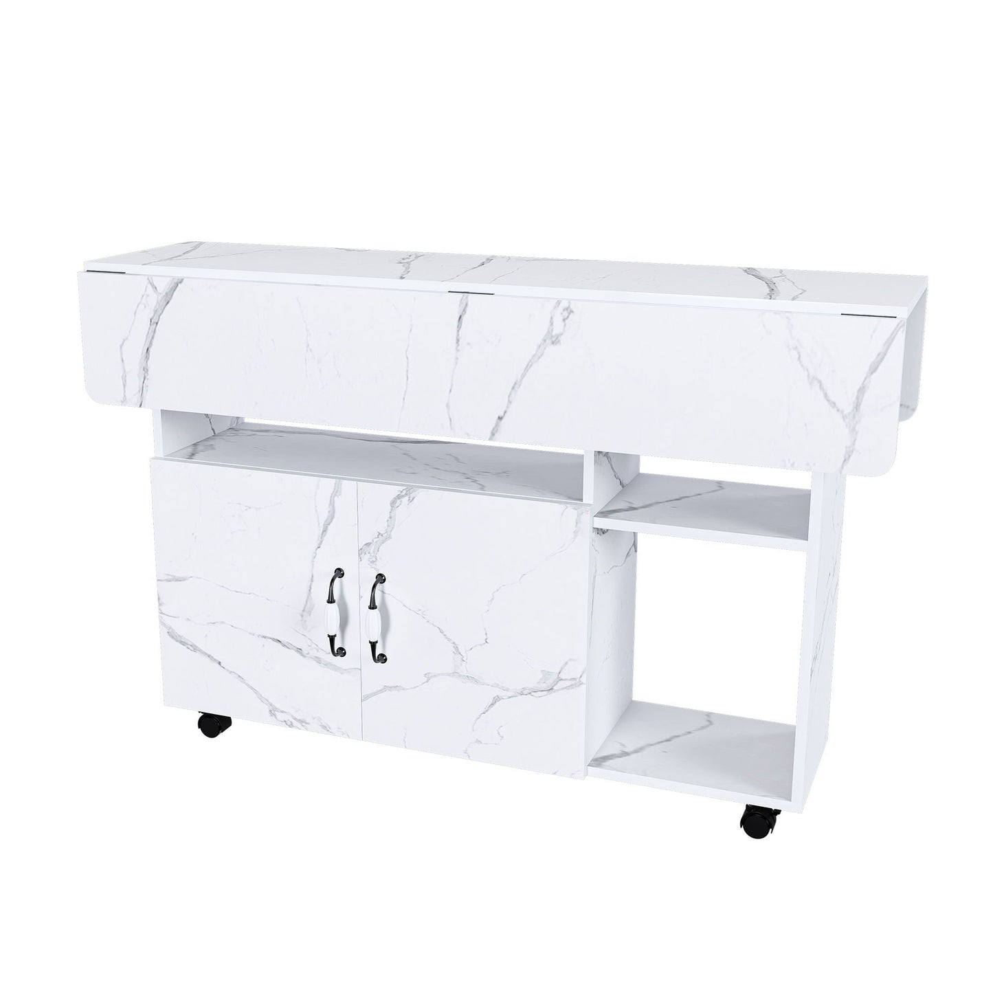 Multi-functional island table with white marble finish, storage and wheels by HouseOfZazla on Tampa Home & Garden Store