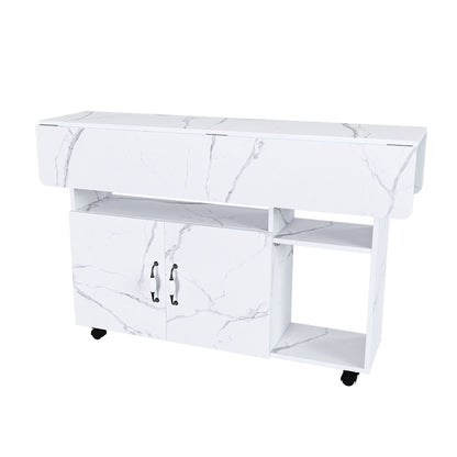 Multi-functional island table with white marble finish, storage and wheels by HouseOfZazla on Tampa Home & Garden Store
