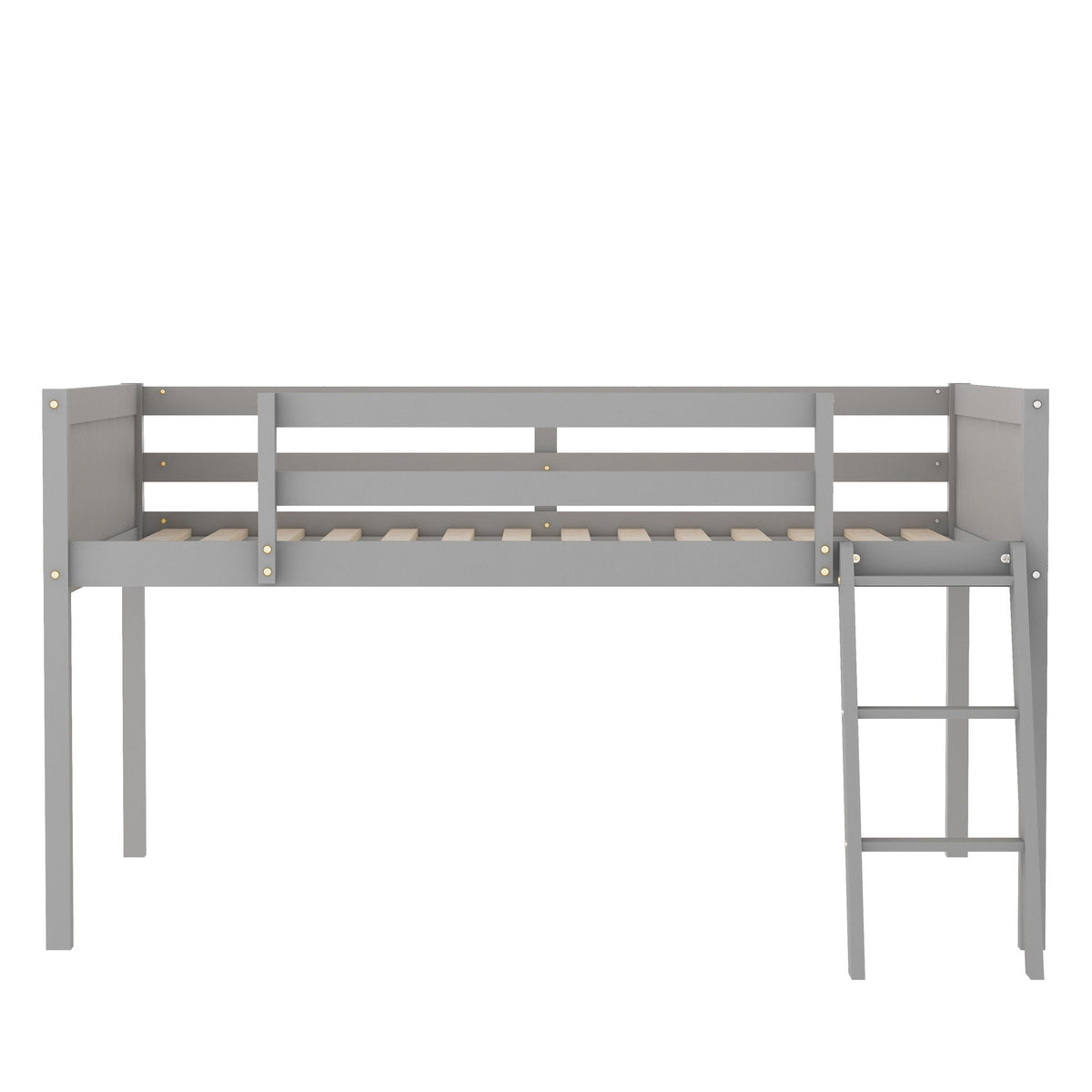 Low Loft Bed With Adjustable Ladder in gray with wooden slats by HouseOfZazla on Tampa Home & Garden Store
