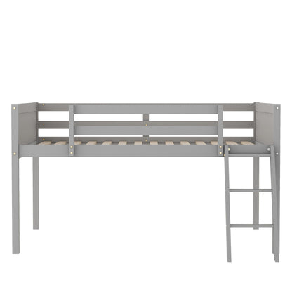 Low Loft Bed With Adjustable Ladder in gray with wooden slats by HouseOfZazla on Tampa Home & Garden Store