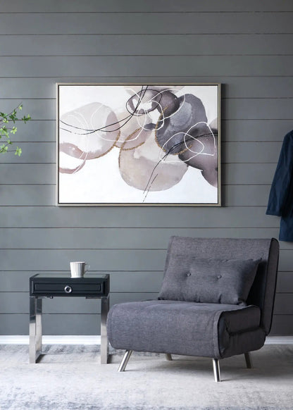 Framed print Large Modern Oil Painting, abstract watercolor with gray tones and white loops on Tampa Home & Garden Store