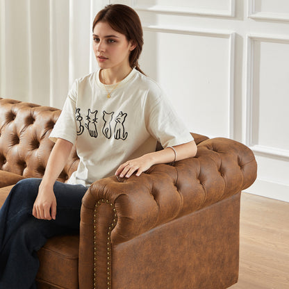 Tech Fabric Chesterfield Sofa with Rolled Arms