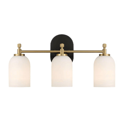3-light vanity wall light with frosted shades, black backplate, brass hardware by HouseOfZazla on Tampa Home & Garden Store