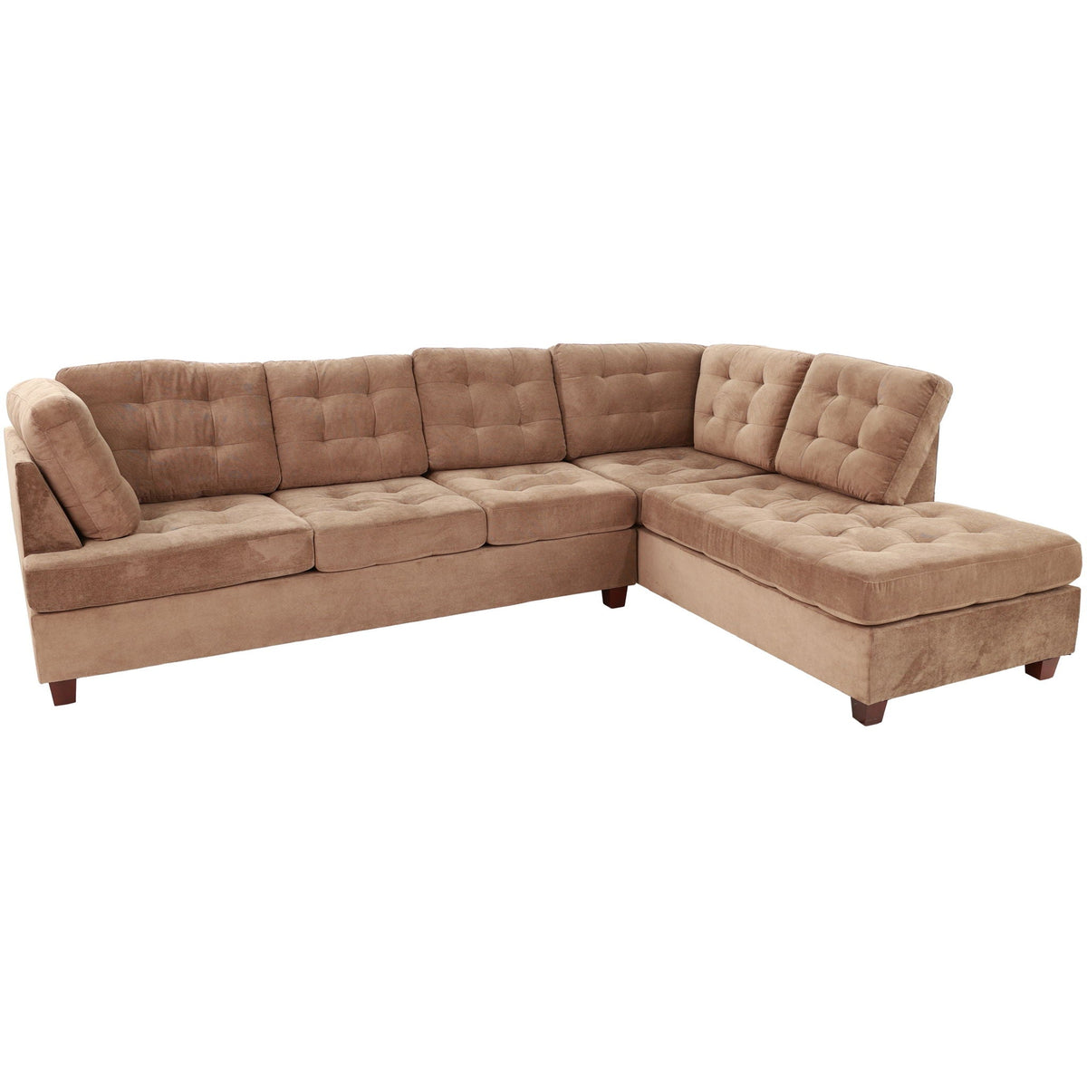 Truffle waffle suede sectional sofa with tufted cushions and accent pillows, reversible chaise on Tampa Home & Garden Store