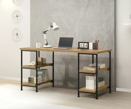 Desk - Golden wooden writing desk with black metal legs by Unique Piece Furniture on Tampa Home & Garden Store
