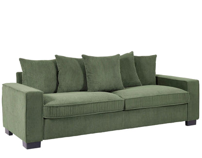 Luxe green corduroy 3-seater sofa with 5 matching toss pillows and sleek square arms by Unique Piece Furniture on Tampa Home & Garden Store
