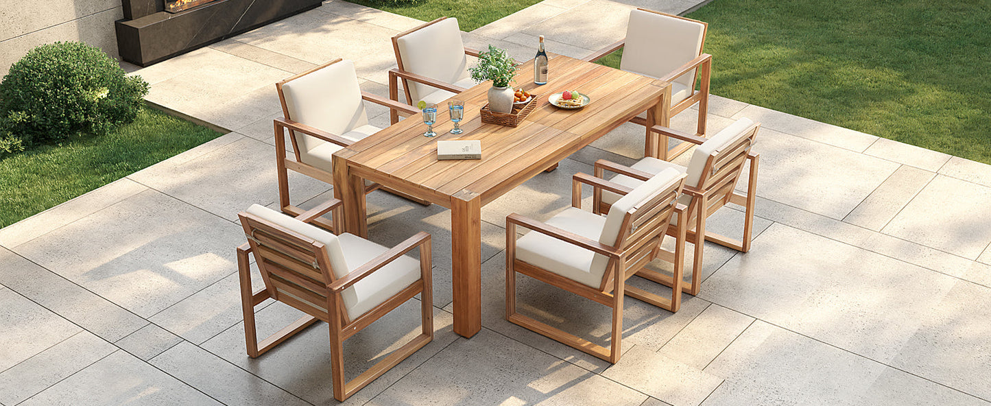 Trexm 7 Piece Acacia Patio Table and 6 Chairs Set