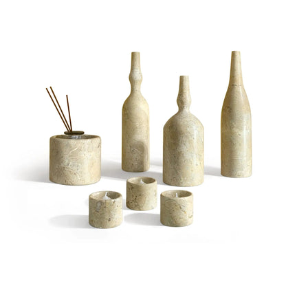 7-Piece Luxury Natural Marble Accessories Set in beige marble with tall vase shapes on Tampa Home & Garden Store