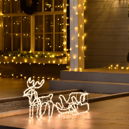 Outsunny 35ft LED Reindeer Sleigh outdoor Christmas decoration with warm white wire-frame lights on Tampa Home & Garden Store