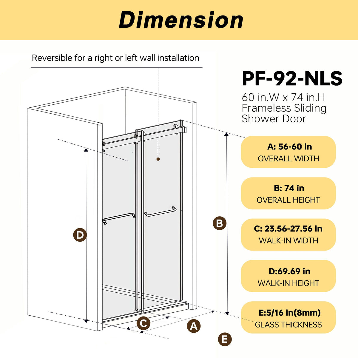 Frameless double sliding shower door with tempered glass in gold gray or black HouseOfZazla on Tampa Home & Garden Store