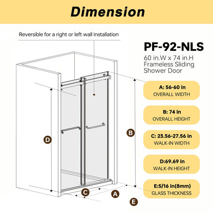 Frameless double sliding shower door with tempered glass in gold gray or black HouseOfZazla on Tampa Home & Garden Store