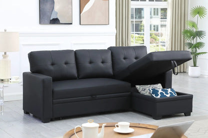 Upholstered pull-out sleeper sectional sofa with chaise in black faux leather by Unique Piece Furniture on Tampa Home & Garden Store