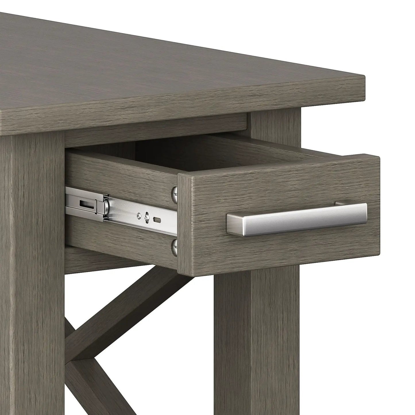 Kitchener Handcrafted Console Table by Unique Piece Furniture, gray wood finish with open drawer and metal slides on Tampa Home & Garden Store