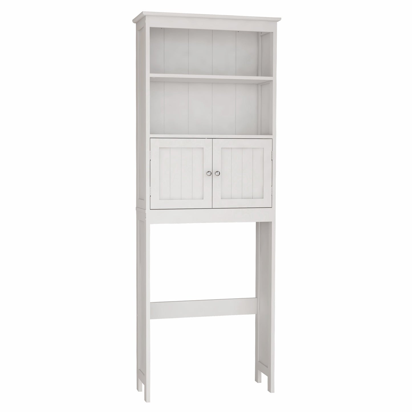 Over The Toilet Rack 2 -Tier Toilet Bathroom Spacesaver Storage Shelf with 2 Doors Wood Storage Organizer Cabinet
